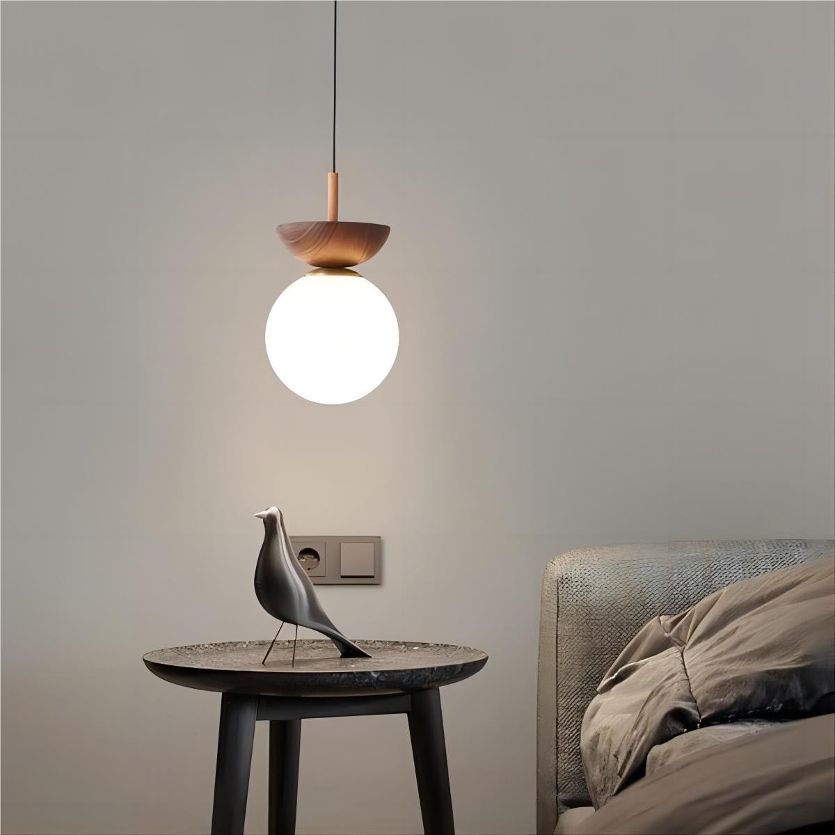 Scandinavische Semi-bol Houten Hanglamp HL100