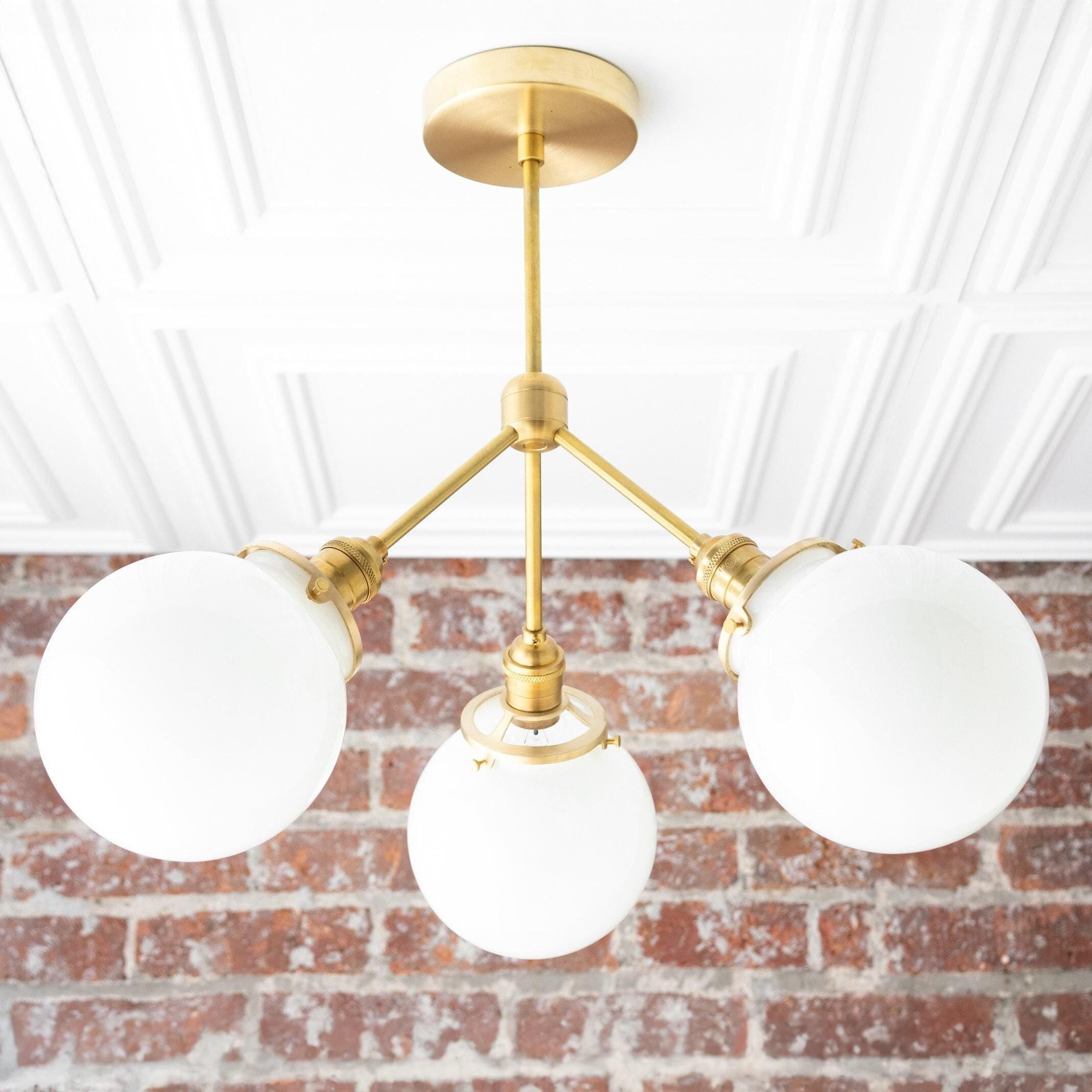 Glorica Glazen Kroonluchter - Messing Bolvormige Plafondlamp met Opaal Kap HL1692