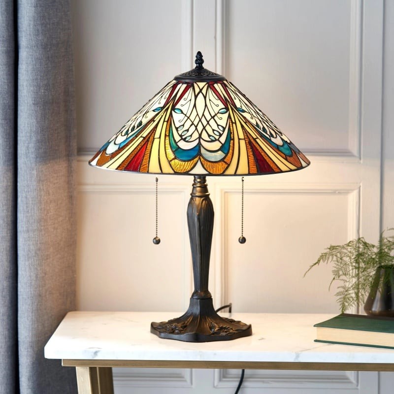 TF Hector Art Nouveau Tafellamp - Decoratieve verlichting met glas-in-loodkap voor woonkamer of slaapkamer HL2246
