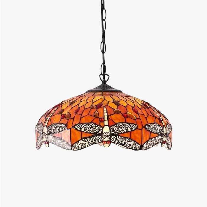 TF Dragonfly Tiffany hanglamp - Art Nouveau hanglamp met glas-in-lood voor de woonkamer HL2045