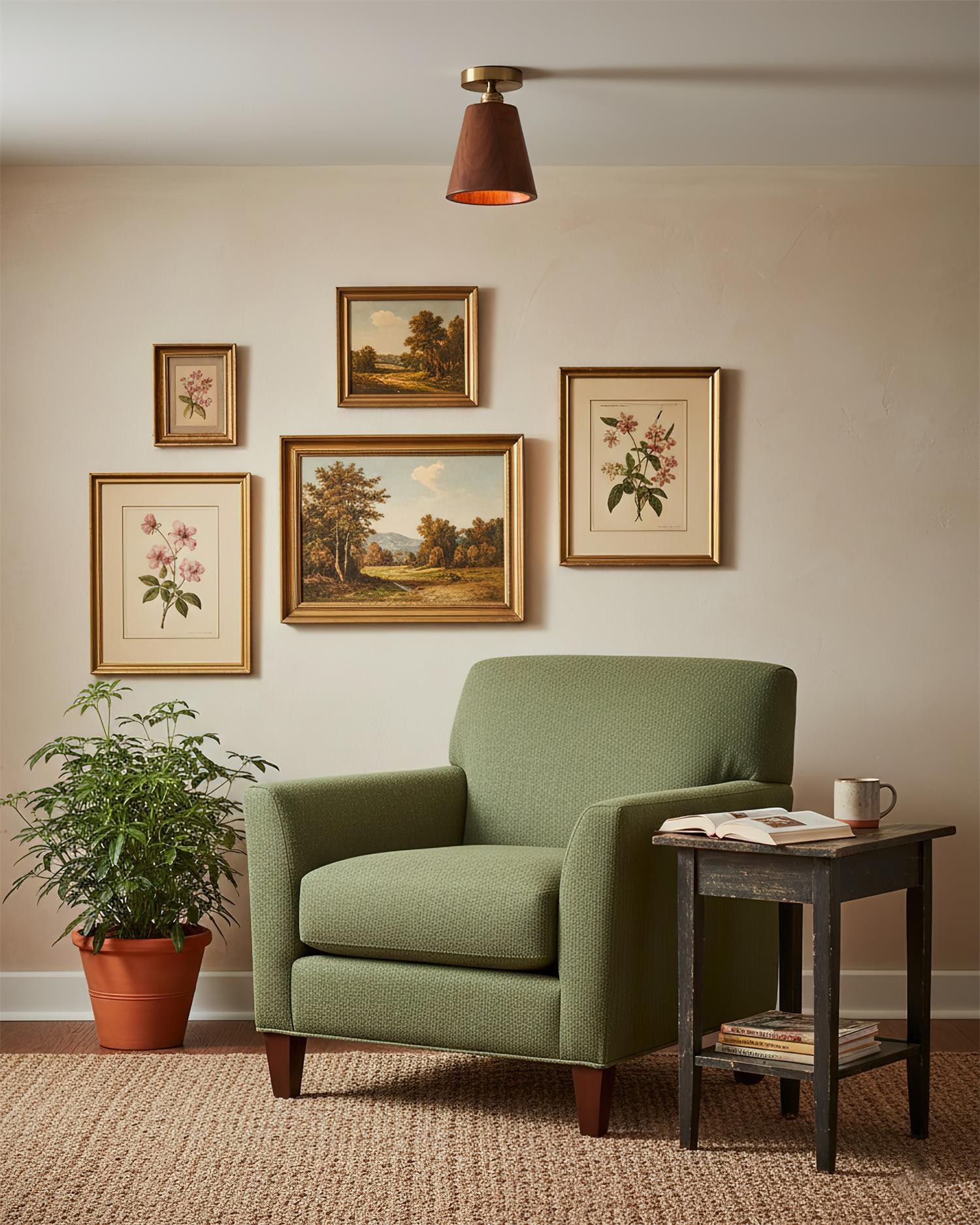 Plafondlamp met kraag van hout HL2788