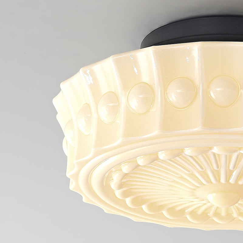 Traditionele vintage ronde glazen ijzeren LED semi-inbouw plafondlamp voor slaapkamer HL1058