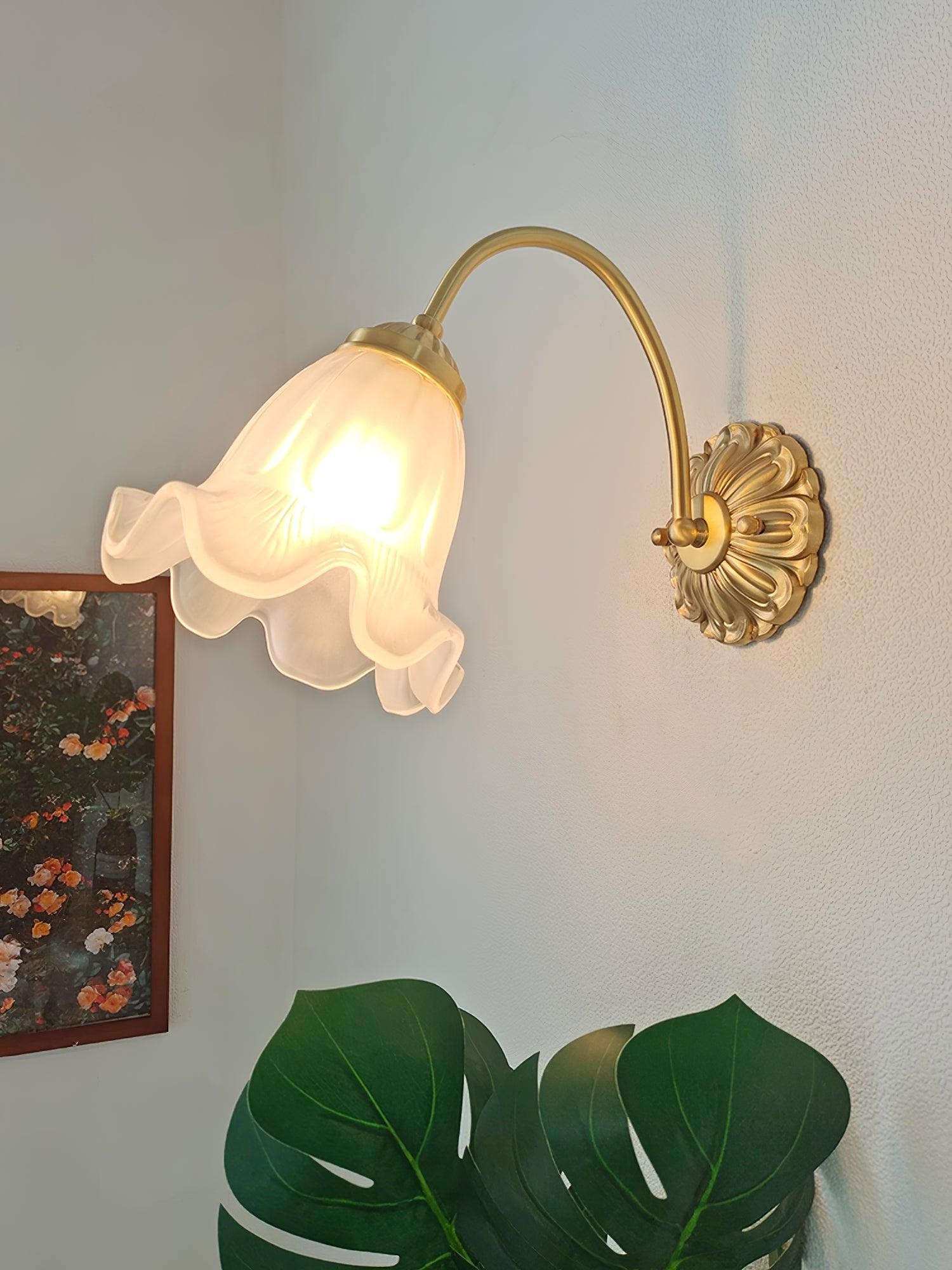 Nordic Modern Retro Elegant Bloem Messing Glas Wandlamp HL393