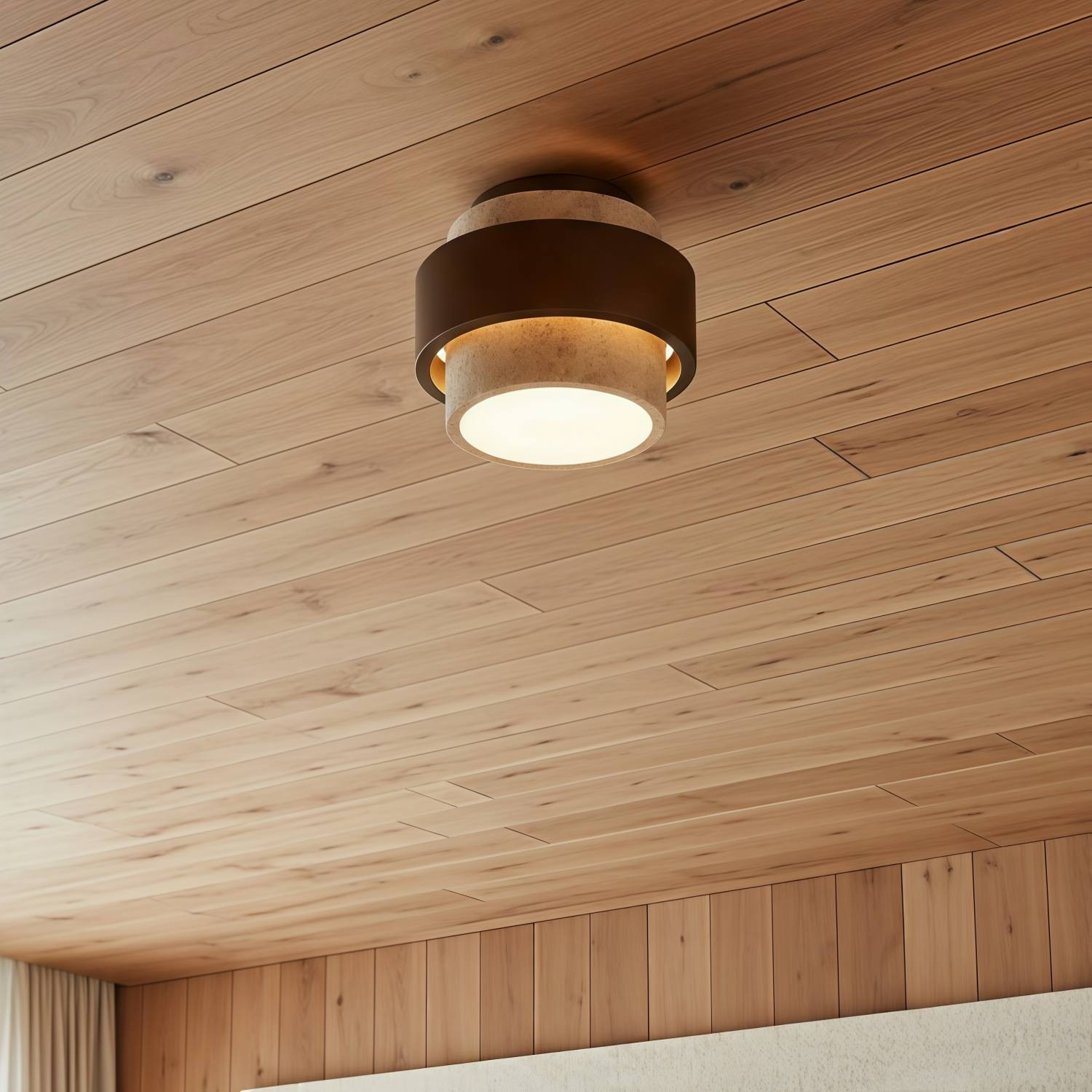 MokuStone Wabi Sabi Travertin Plafondlamp - Plafondlamp met textuur van steen, vlak gemonteerd, voor thuis HL2444