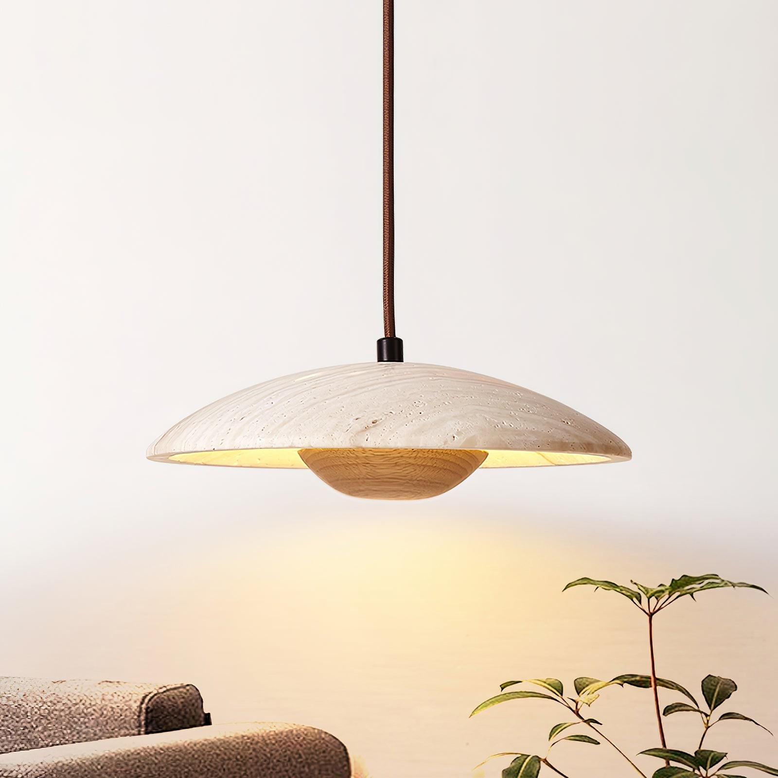 Crèmekleurige houten hanglamp HL737