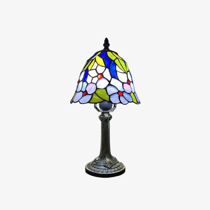Virelle Traditionele Tiffany Tafellamp – Kleurrijke Bureaulamp met Glas-in-lood Koepel voor Slaapkamer HL2337