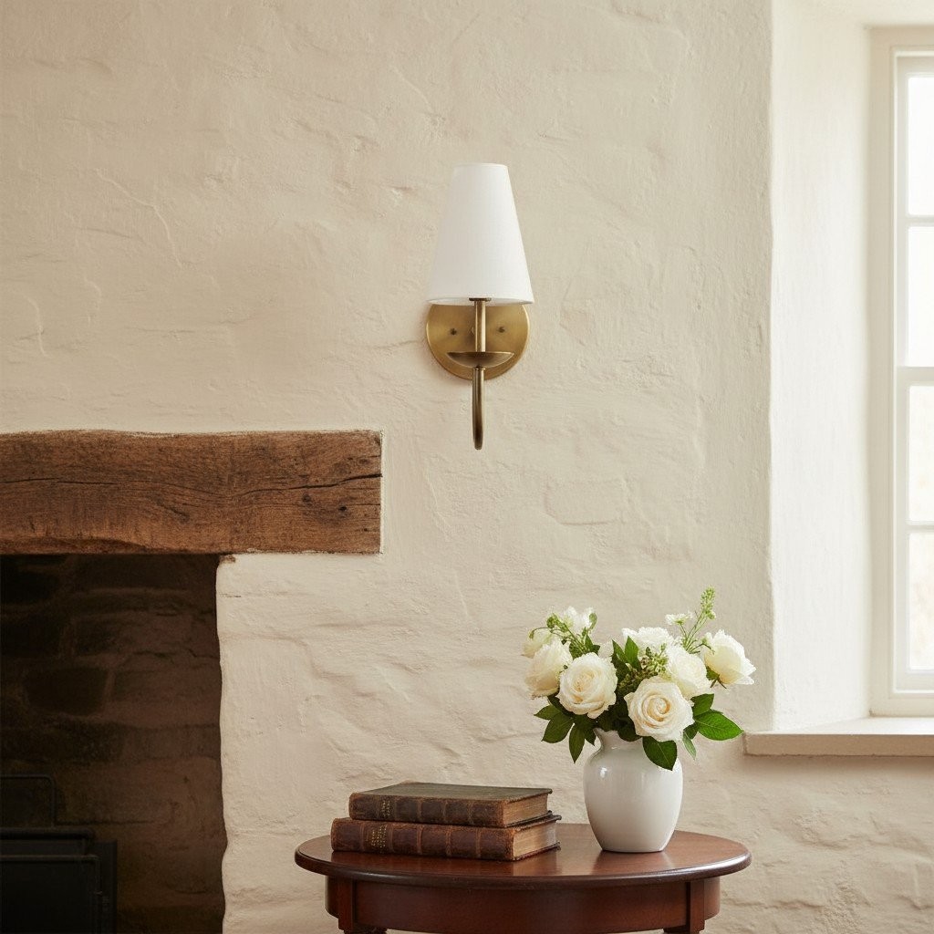 Curva Metalen Witte Linnen Wandlamp - Klassieke Messing Wandlamp voor Slaapkamers HL1760