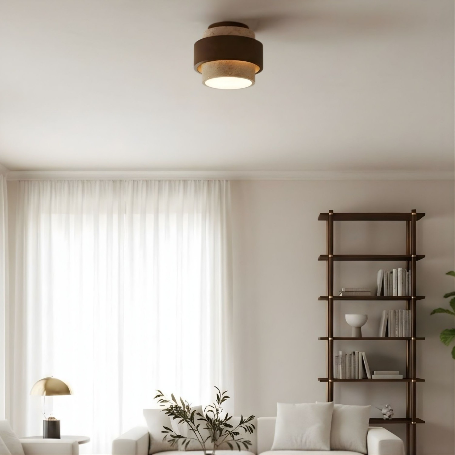 MokuStone Wabi Sabi Travertin Plafondlamp - Plafondlamp met textuur van steen, vlak gemonteerd, voor thuis HL2444
