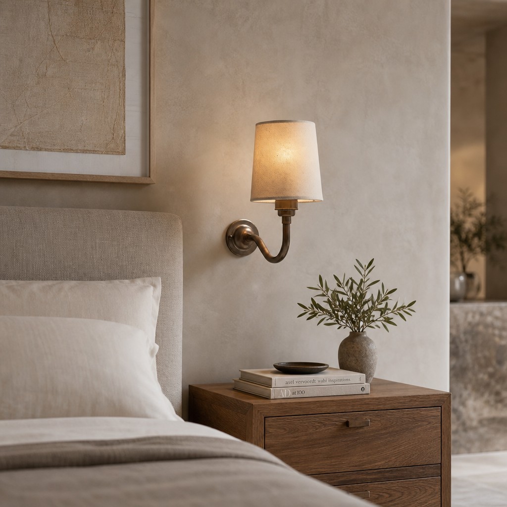 Vintage Cottaloy wandlamp met gebogen arm en stoffen bekleding voor de woonkamer of slaapkamer HL3579