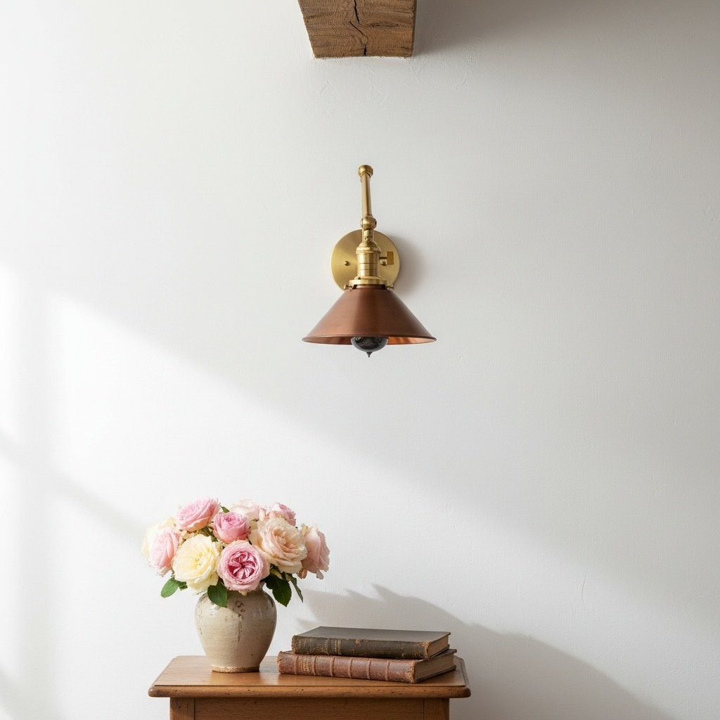 Conique metalen industriële wandlamp met verstelbare arm - vintage koperen kegelvormige kap voor taakverlichting HL1752
