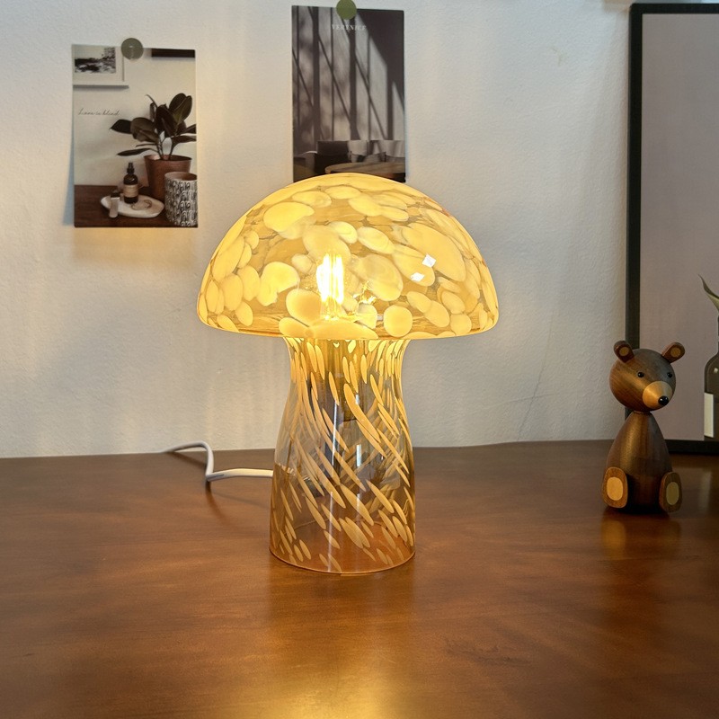 Retro Paddestoel Bruin Glazen Tafellamp HL175