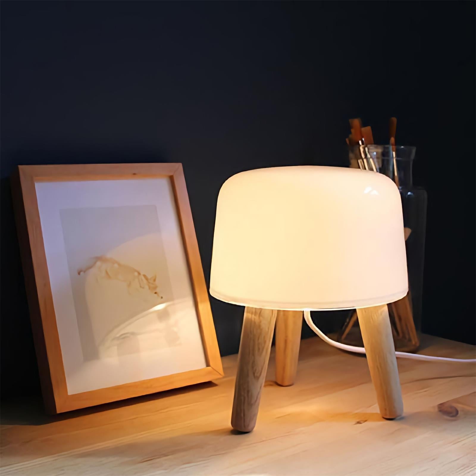 Nordic Wood Decoratieve Glazen Tafellamp Voor Slaapkamer HL709