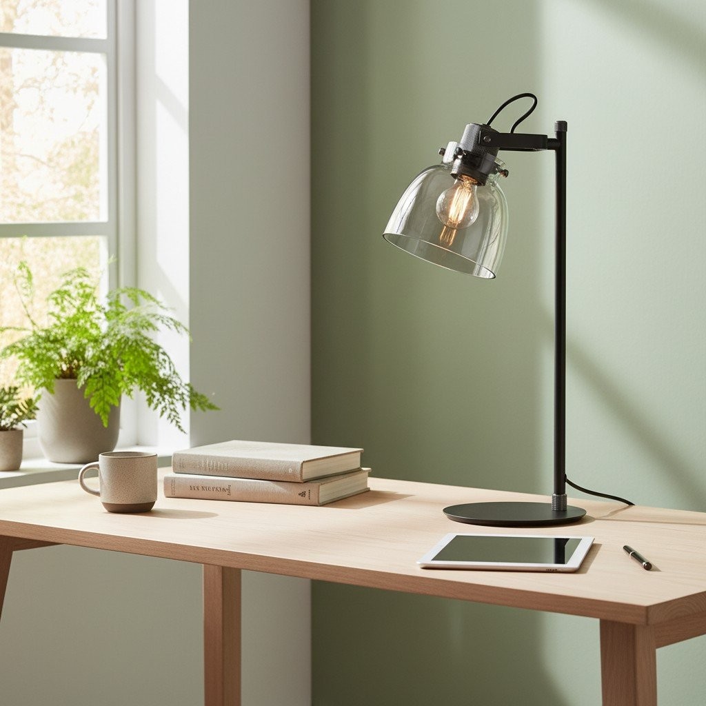 Readium Verstelbare Tafellamp - Industriële Metaal en Bolvormig Glas voor Slaapkamer en Studiekamer HL2065