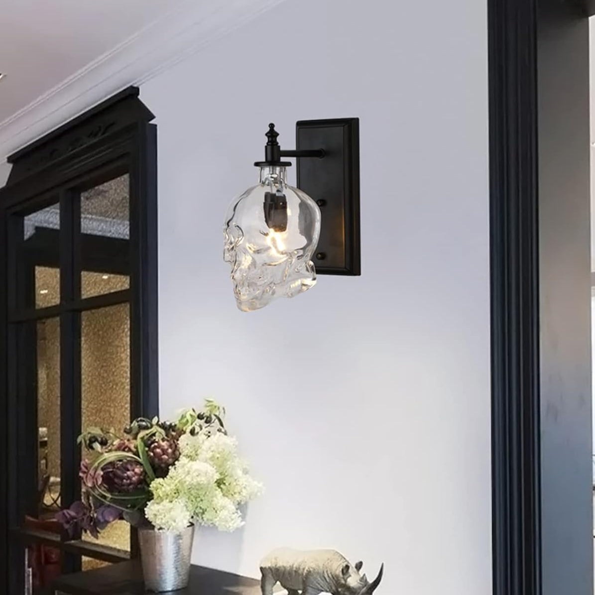Helder glazen schedel wandlamp HL1251