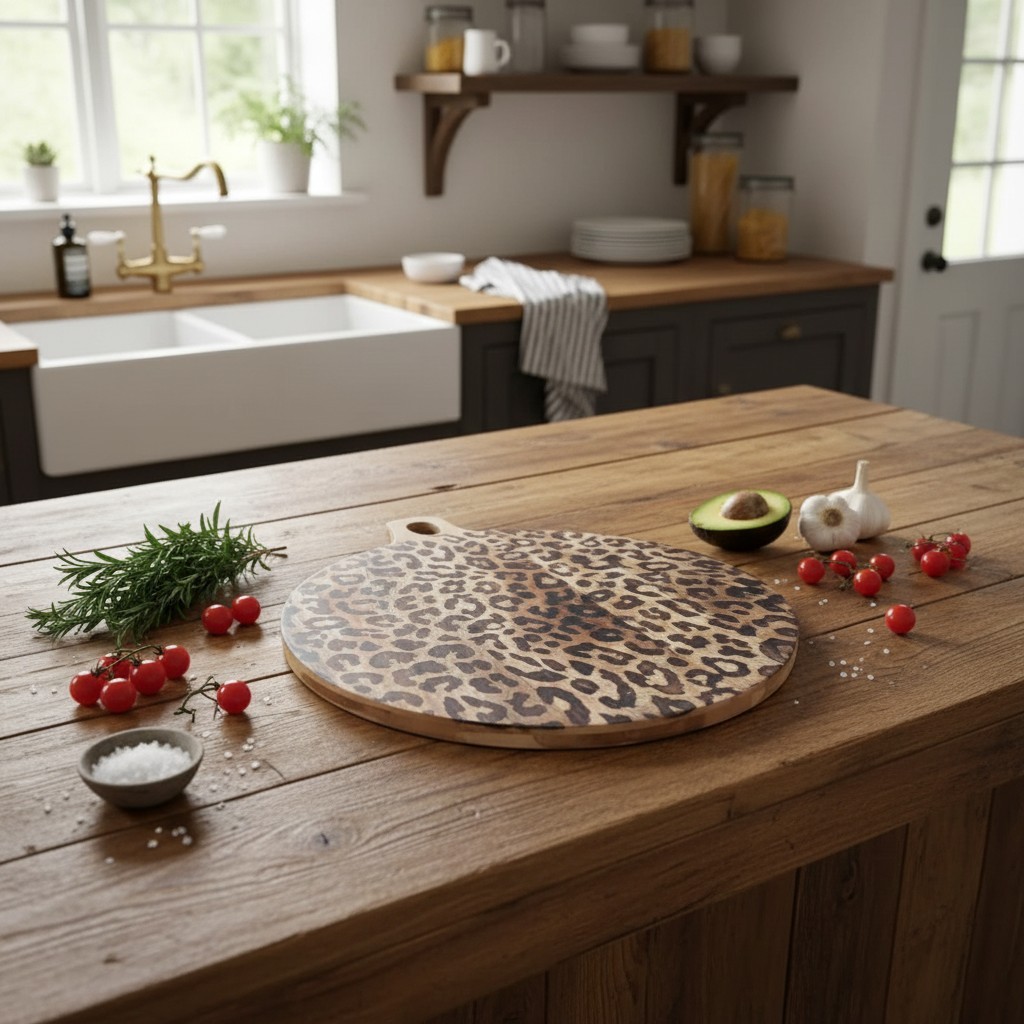 Lepwood Premium snijplank/serveerplank van sapelehout met luipaardprint voor tafeldecoratie en entertainment HL2509