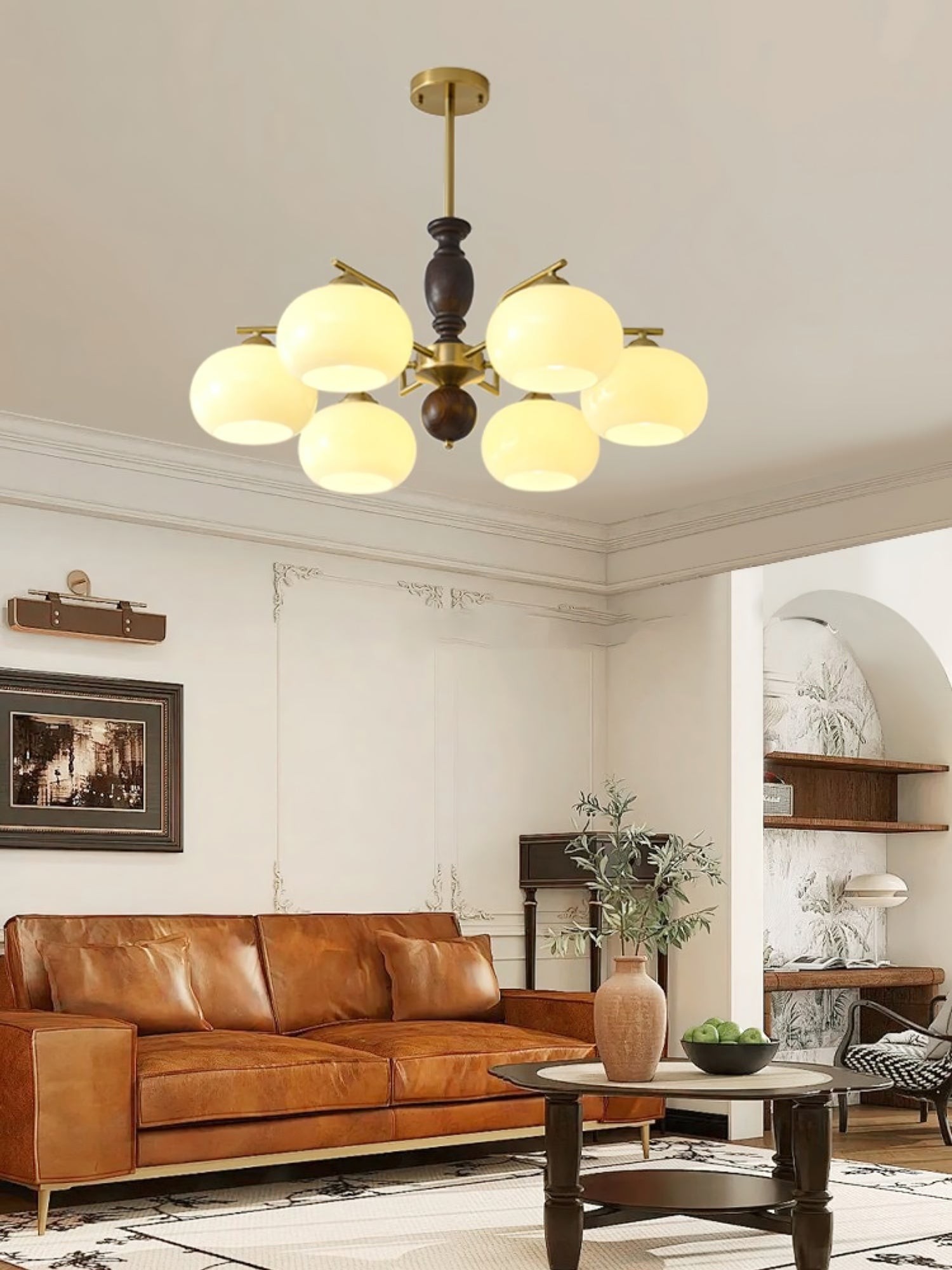 Middeleeuwse stijl Walnoot Beige Bol Kroonluchter HL835