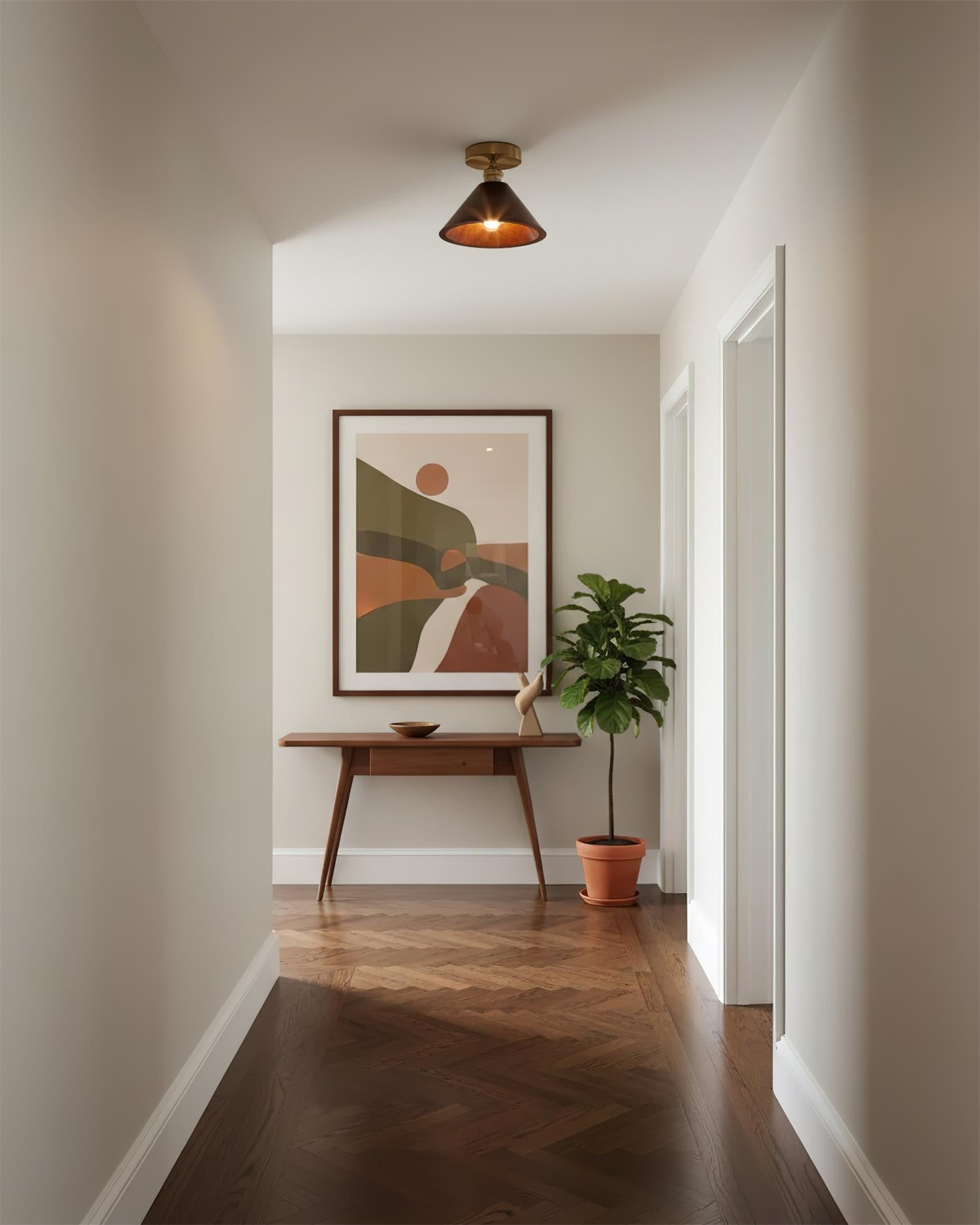 Plafondlamp met kraag van hout HL2788