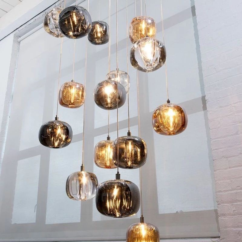 Cubie kroonluchter rookglas bol hanglamp voor kookeiland
