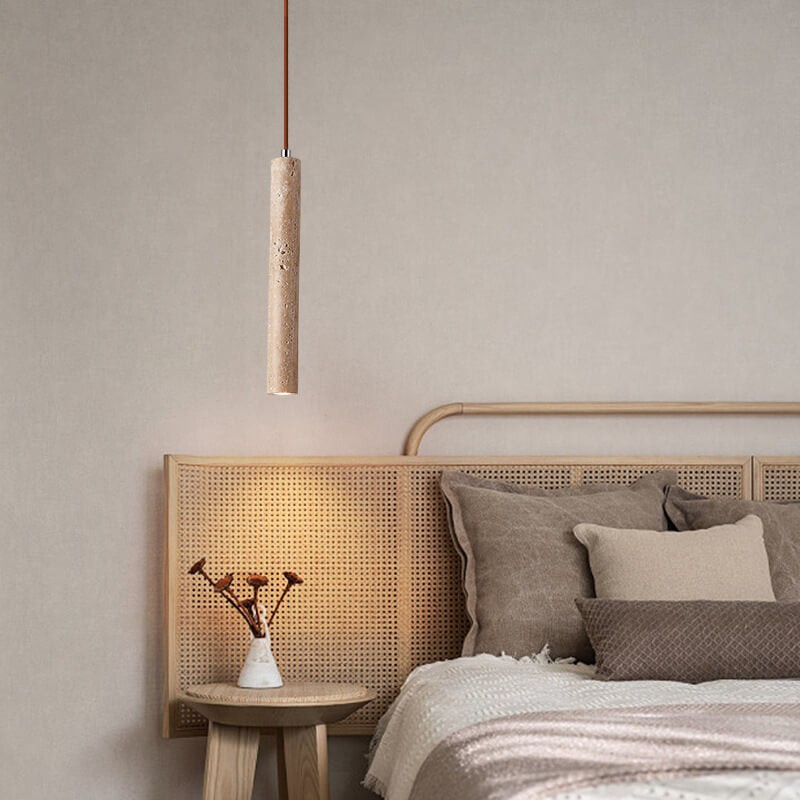 Japanse Wabi Sabi gele travertijn cilinder hanglamp met 1 lichtpunt HL970