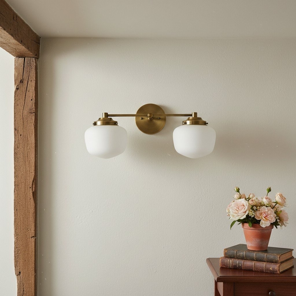 Opalume glazen Art Deco badkamerlamp - wandlamp met witte glazen kappen HL1668