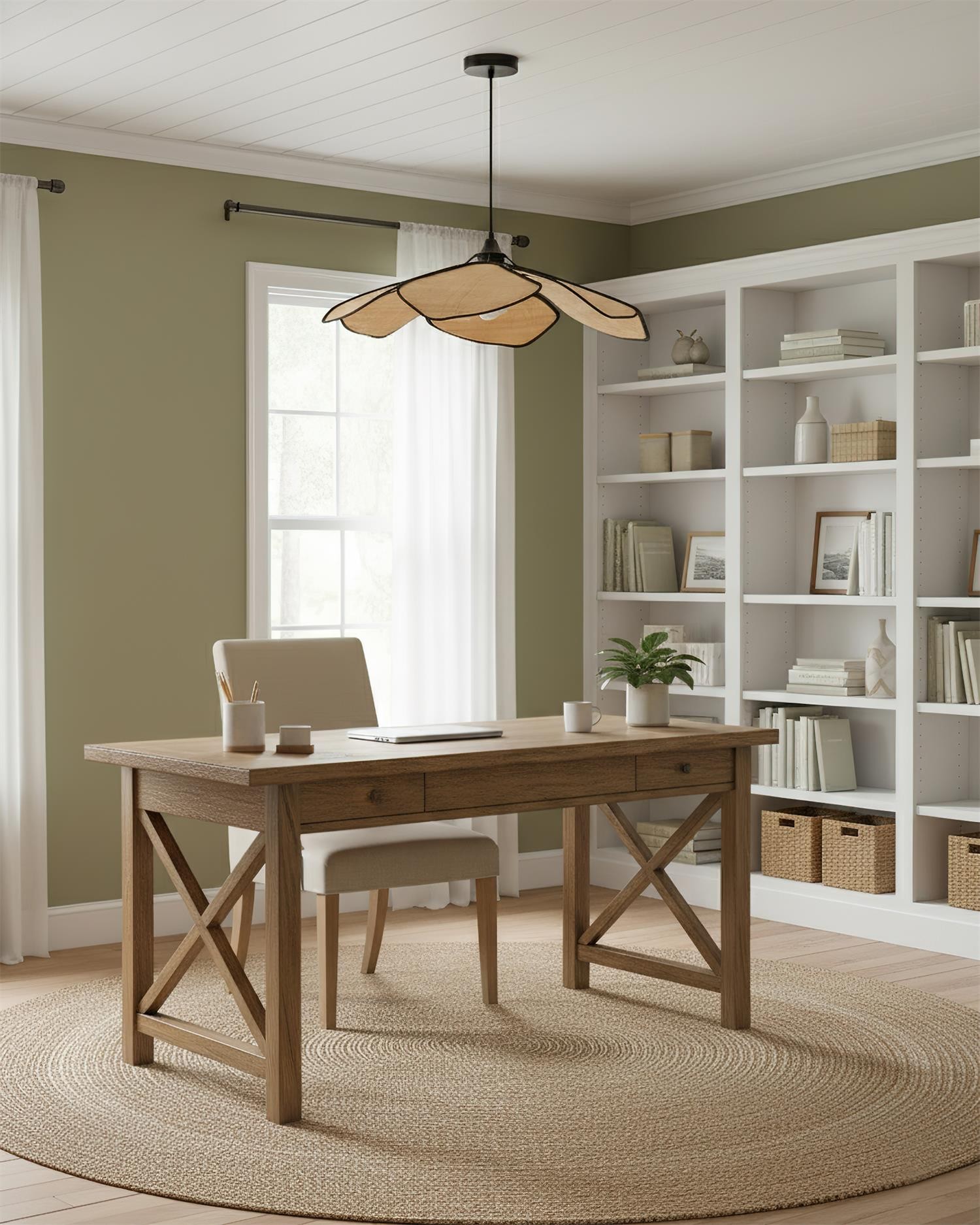 Hanglamp met raffia bloemblaadjes HL2804