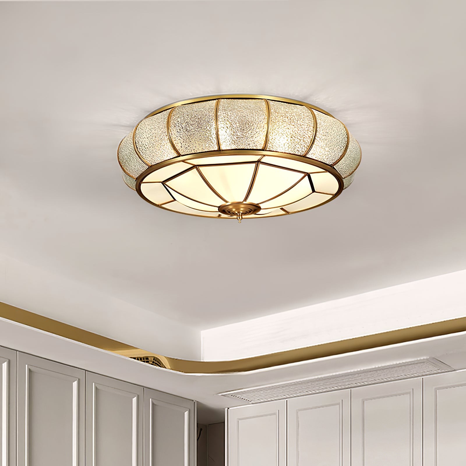 Ronde plafondlamp van getextureerd glas HL756