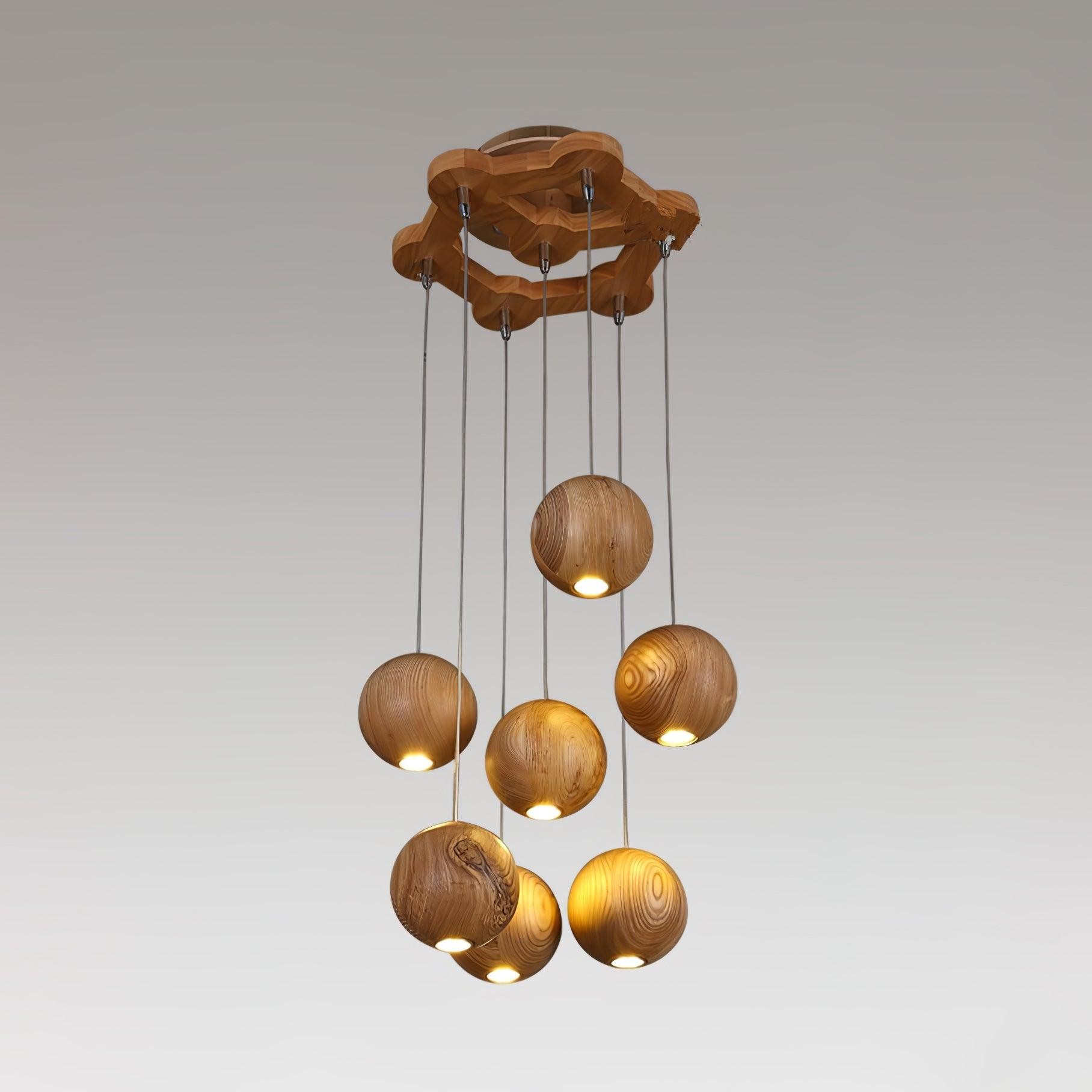 Houten bolvormige cluster hanglamp HL930