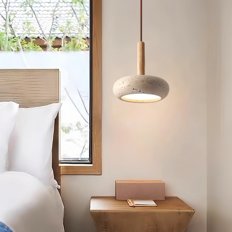 Traditionele Japanse ronde houten travertijn hanglamp HL934