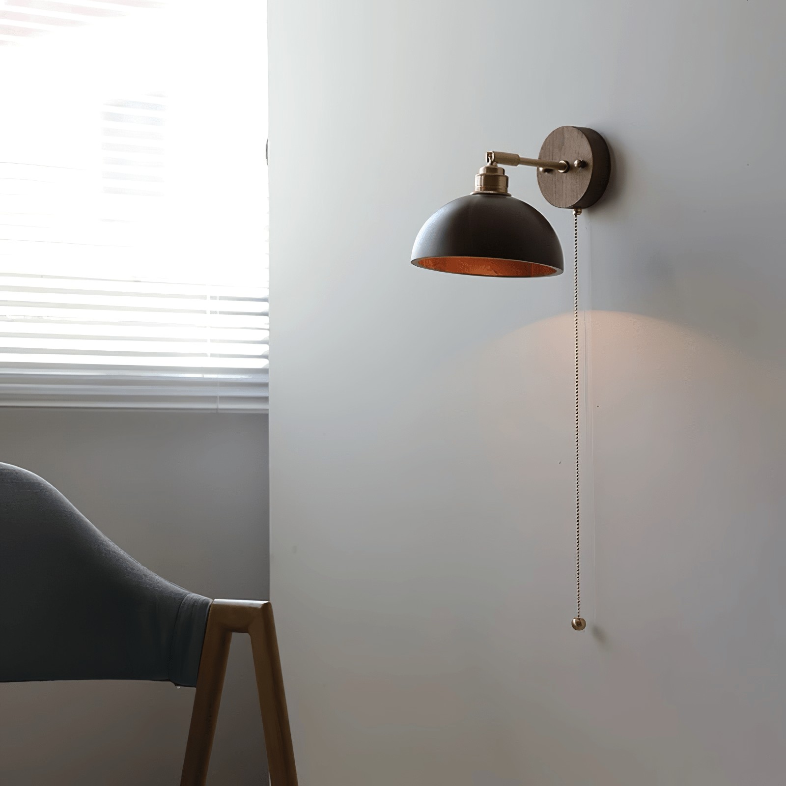Vintage komvormige houten Rhett Pull wandlamp HL1110
