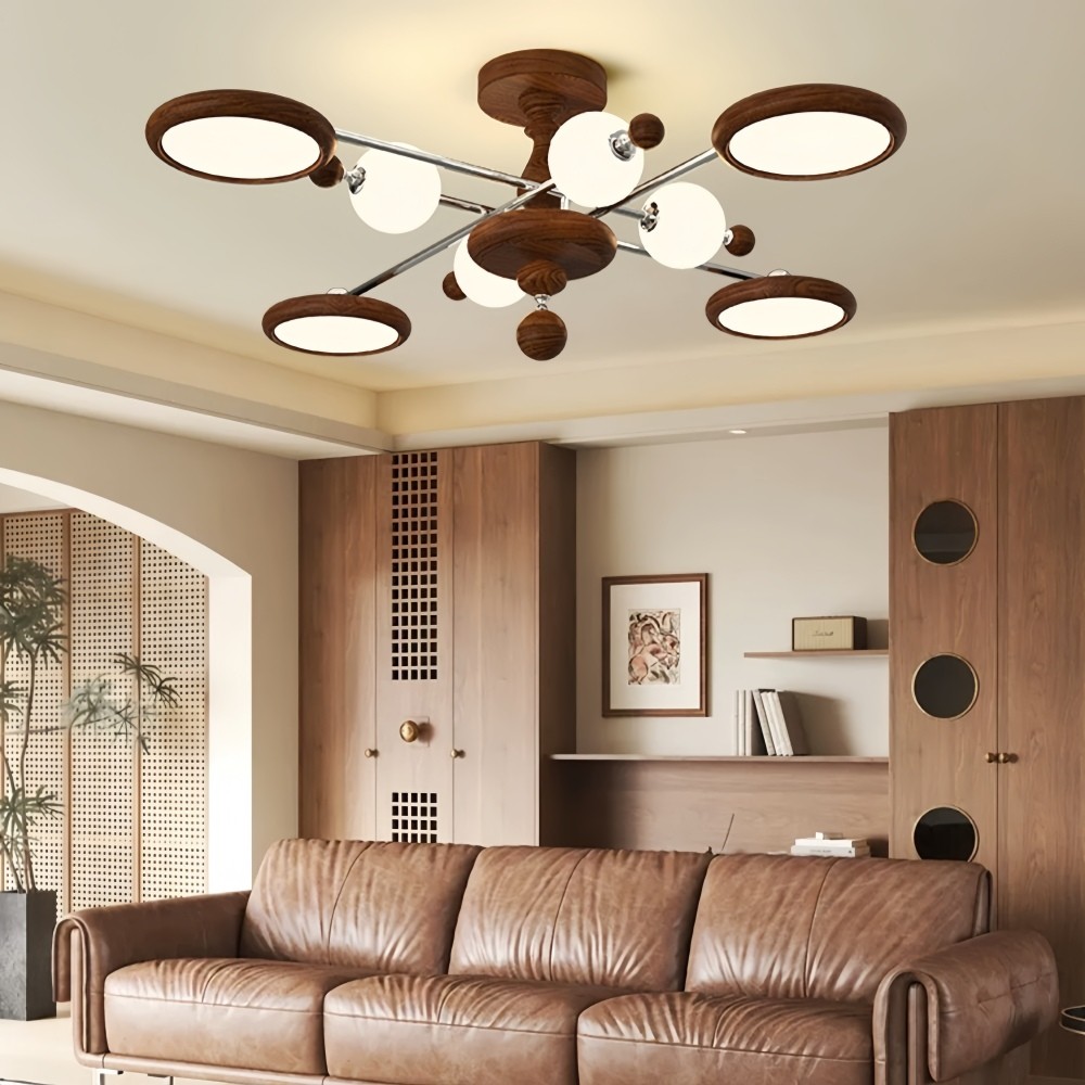 Walnoot Sputnik Plafondlamp - Retro Vertakte Lamp voor Slaapkamer HL1325