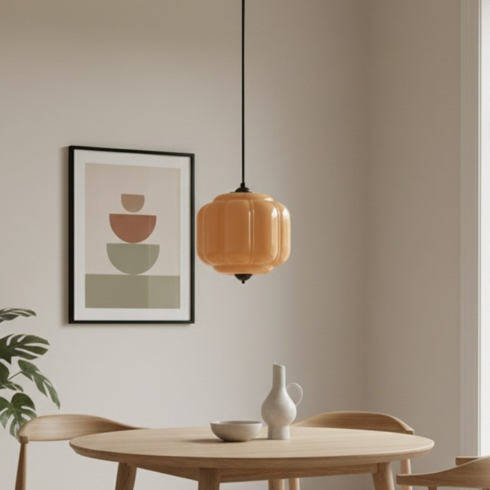 Vintage Eloise Melkglazen Hanglamp - Geribbelde Glazen Plafondkroonluchter HL1091