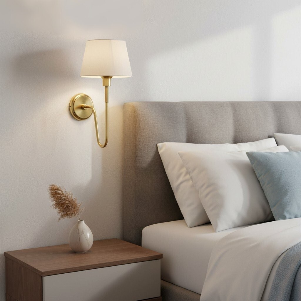 Ivoralux Wandlamp met taps toelopende stoffen kap - Moderne klassieke wandlamp met gebogen arm voor gangen of slaapkamers HL2143