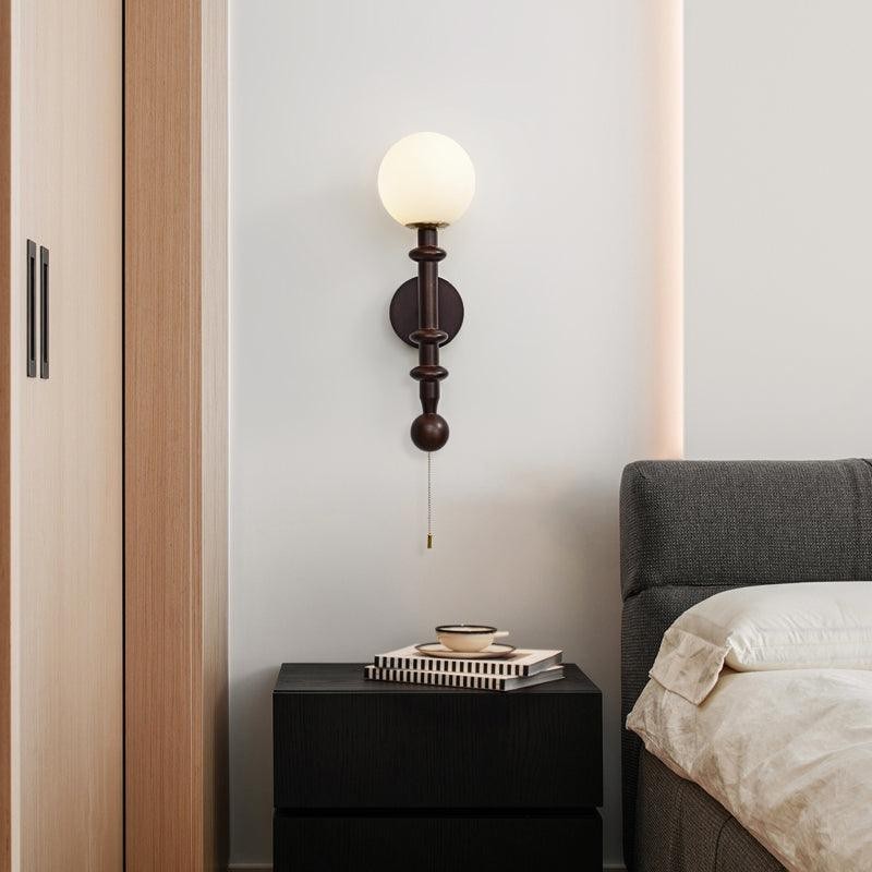 Franse eenvoudige vintage nachtkastje houten glazen wandlamp HL768