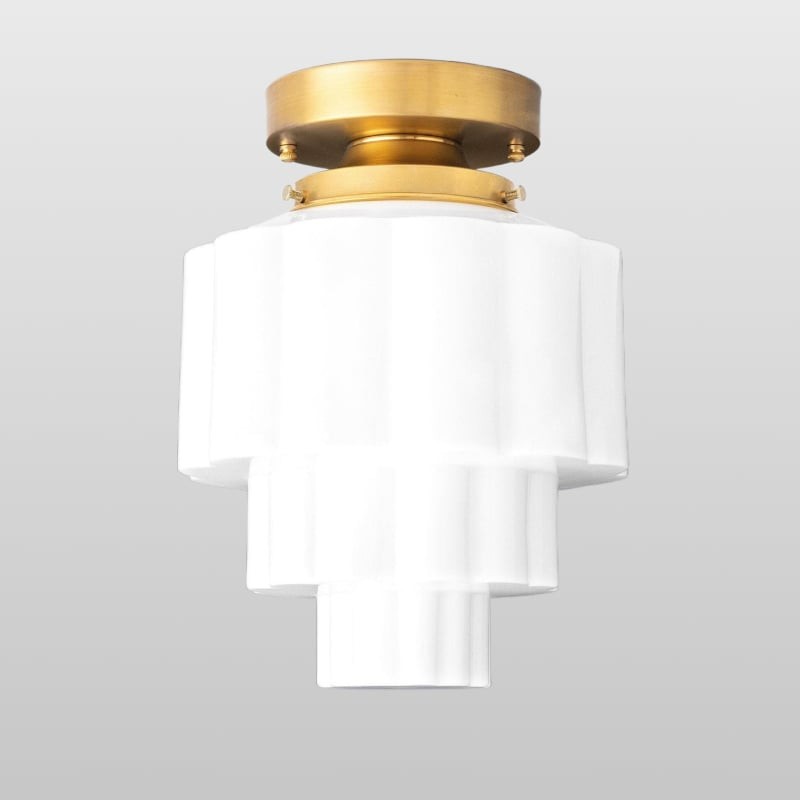Geotower glazen plafondlamp van messing – Art Deco geribbelde bolvormige plafondlamp HL1726