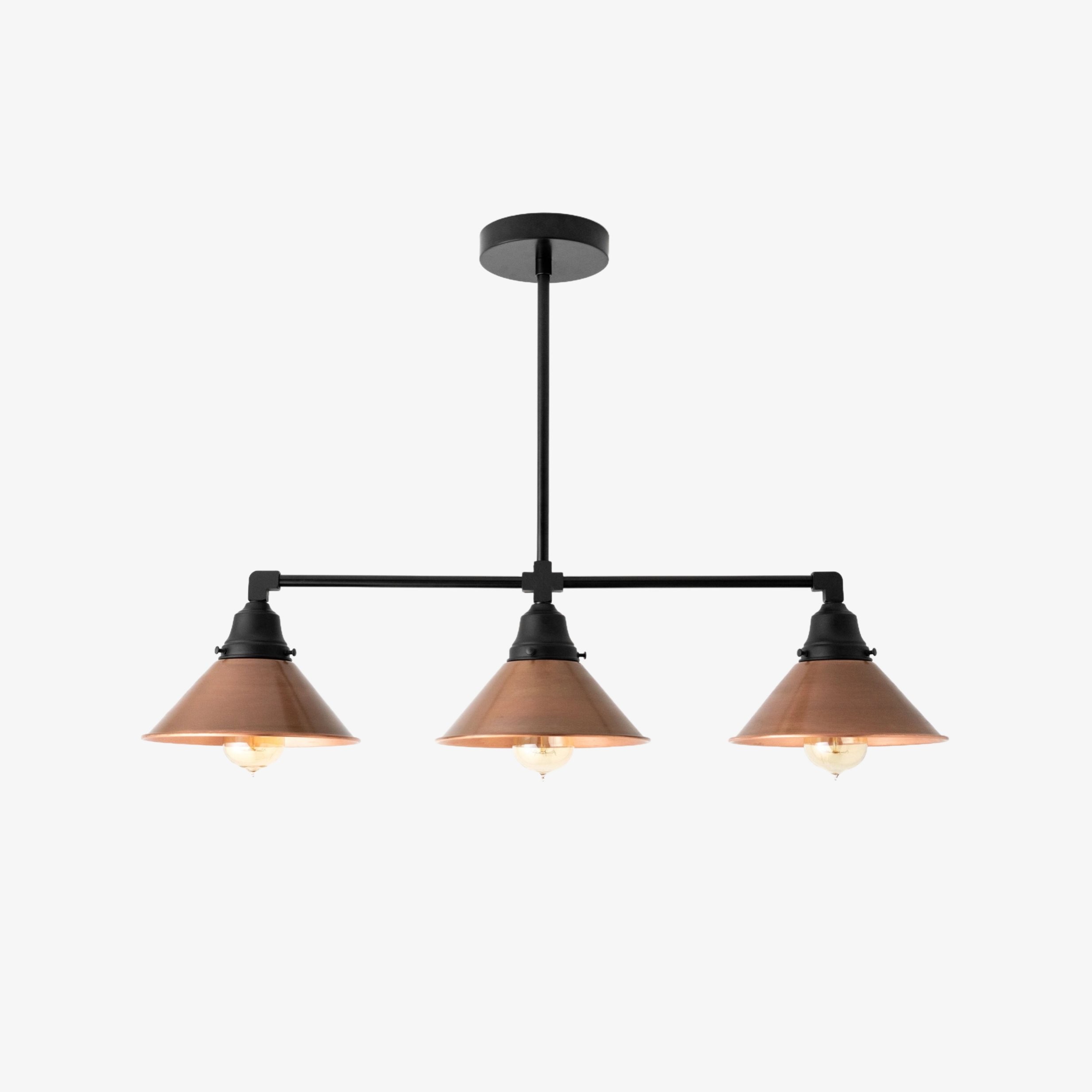 Conique metalen handverouderde koperen kroonluchter - 3-lichts industriële hanglamp - Island Lighting HL1751