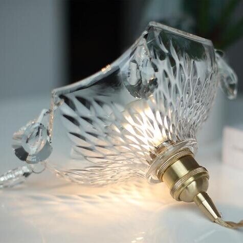 Vintage helder geribbeld glas paraplu hanglamp HL49