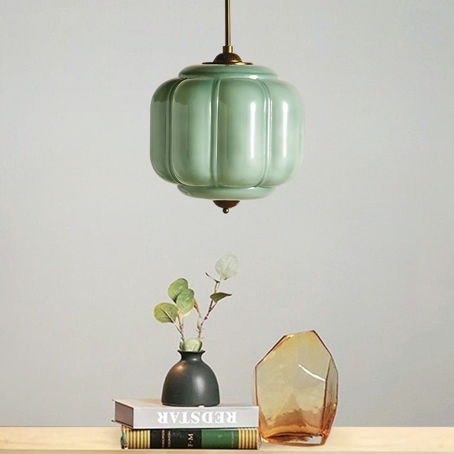 Vintage Eloise Melkglazen Hanglamp - Geribbelde Glazen Plafondkroonluchter HL1091