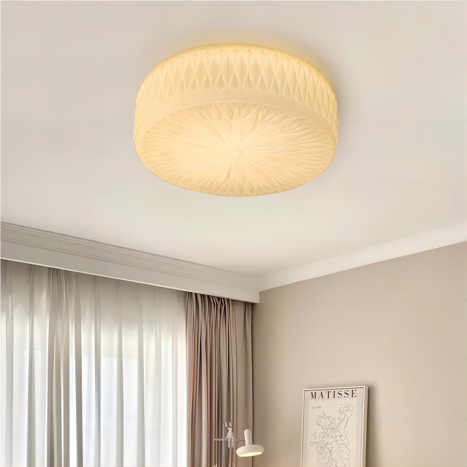 Vintage gebeeldhouwde glazen schijfplafondlamp HL194