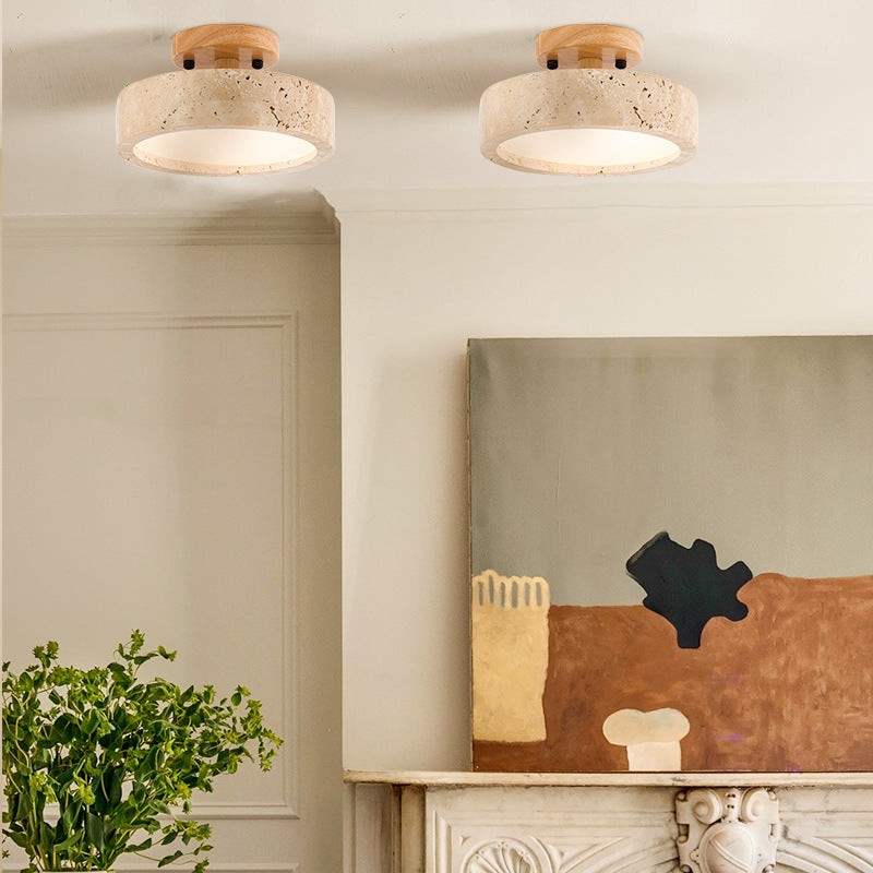 Ronde gele travertijn plafondlamp HL1284