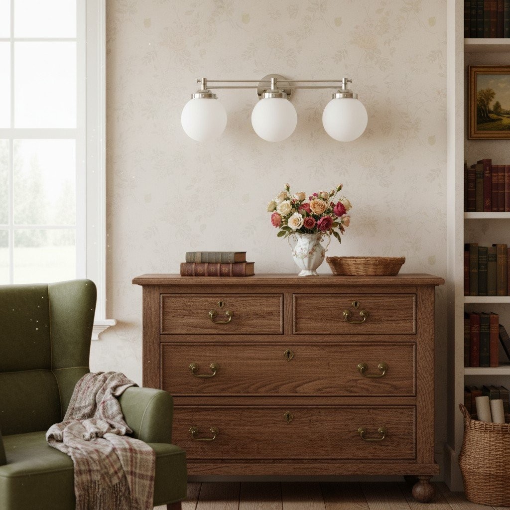 Glorica Glass moderne badkamerlamp - 3-lichts bolvormige badkamerarmatuur van opaalglas HL1714