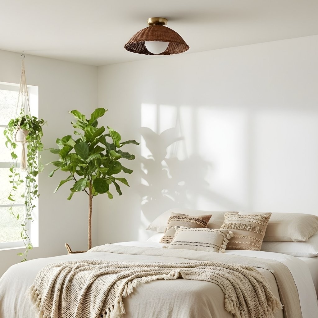 Welanery Rustieke Geweven Bamboe Lamp - Glazen Wand- of Plafondlamp voor Woonkamer en Hal HL2537