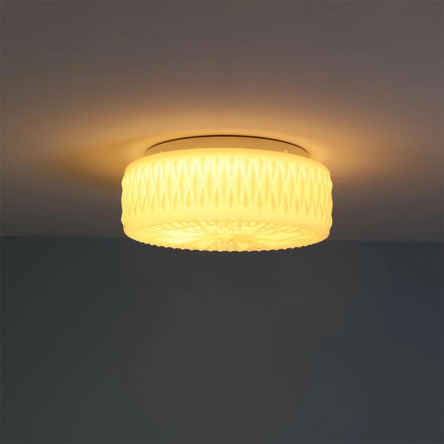 Vintage gebeeldhouwde glazen schijfplafondlamp HL194