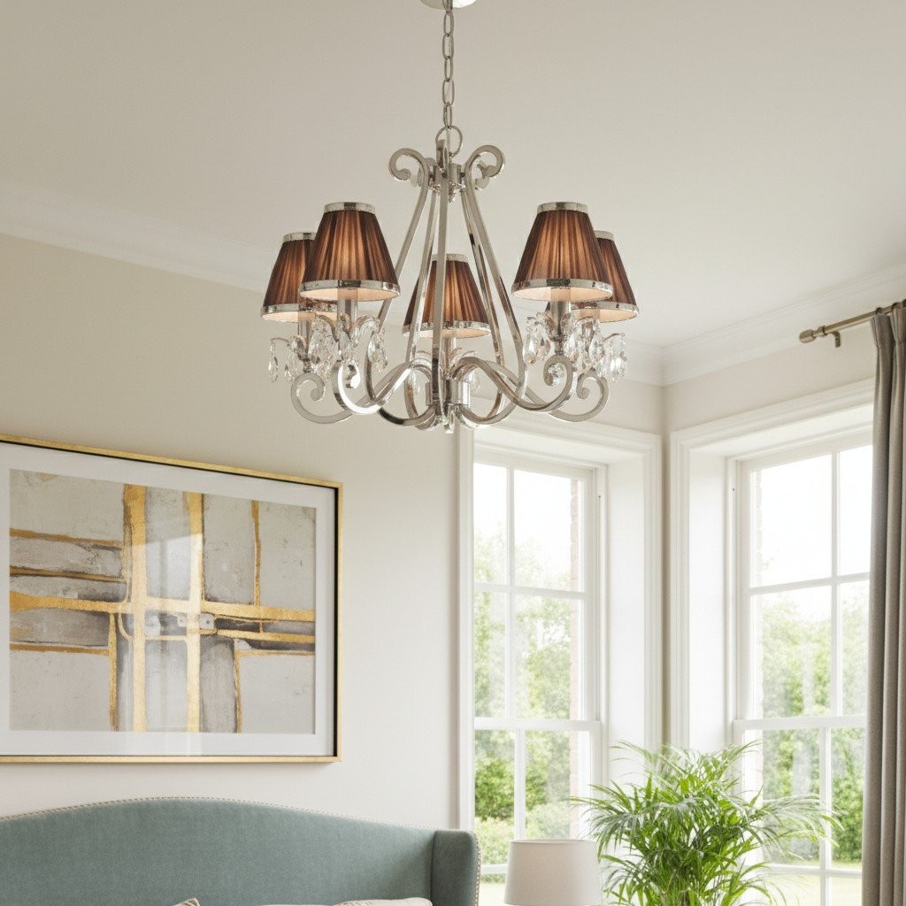 Talonis kroonluchter met meerdere lampen en stoffen armatuur - elegante gebogen metalen armen voor eet- en woonkamer HL2127