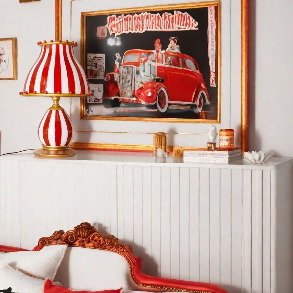 Circus tafellamp - Rood-Witte Strepen Metalen Design HL1048