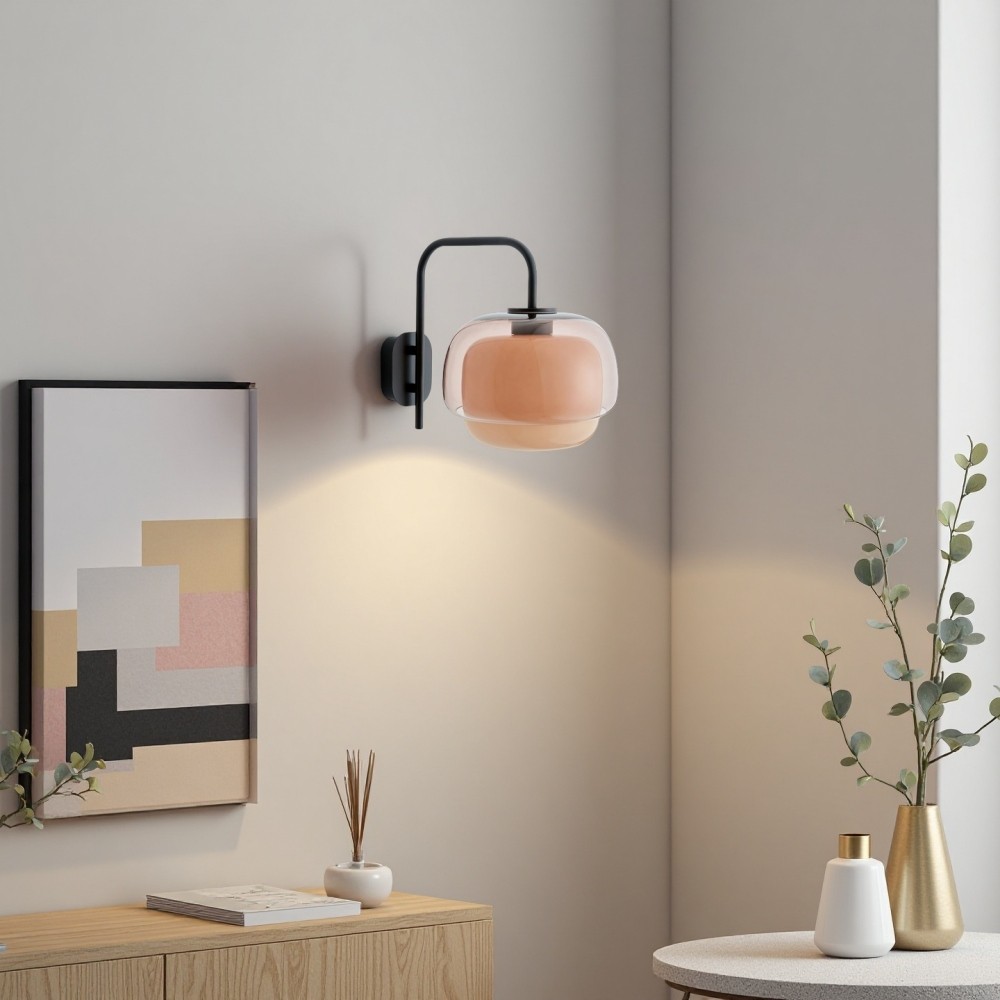 Clinco Wandlamp van gekleurd glas - Dubbele bolvormige lamp in de vorm van een paddenstoel HL1097