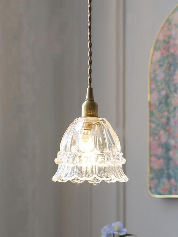 Franse pastorale kwallen glazen hanglamp HL935