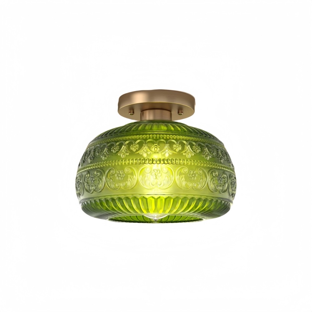 Flora Gegraveerd Patroon Glazen Semi-Inbouw Plafondlamp HL978