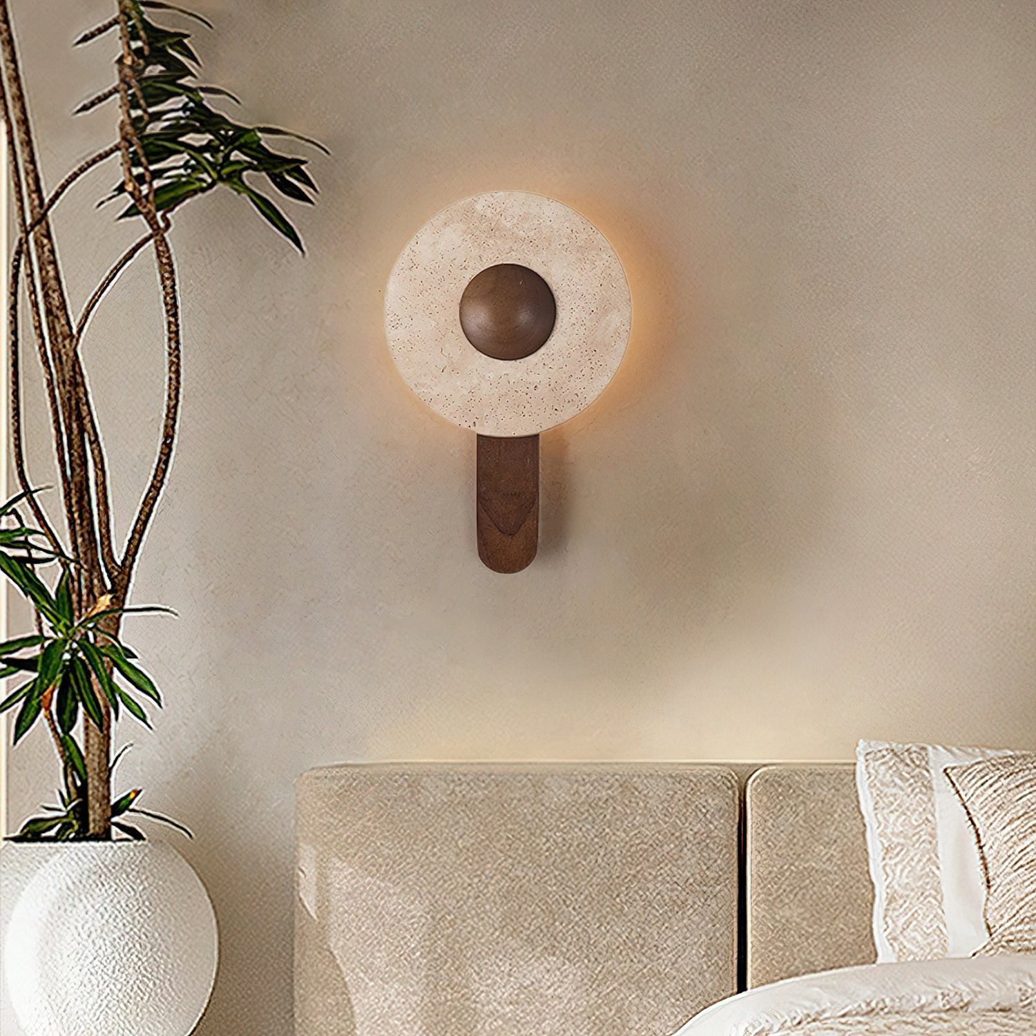 Gele travertijn houten wandlamp HL967