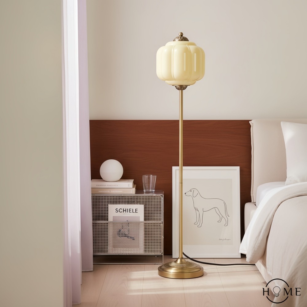 Eloise Vloerlamp van getextureerd glas in pompoenvorm - Organisch artistiek ontwerp en retrostijl voor de woonkamer HL2510