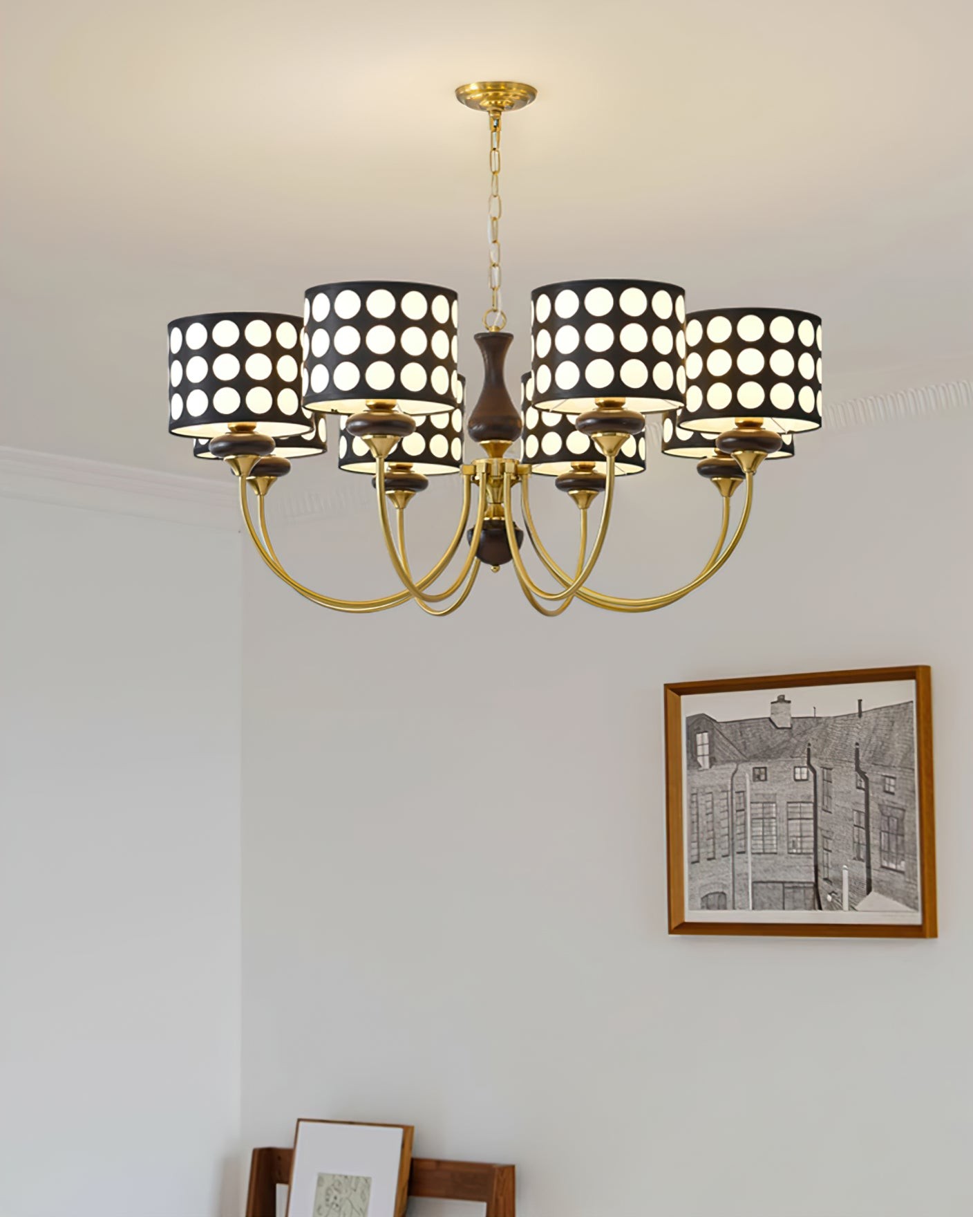 Moderne luxe zwarte kroonluchter met meerdere koppen en stippen HL1121